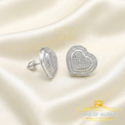 King Of Bling's Aretes Para Hombre 925 White Silver 0.33ct Diamond Women's Heart Style Earrings KING OF BLINGS