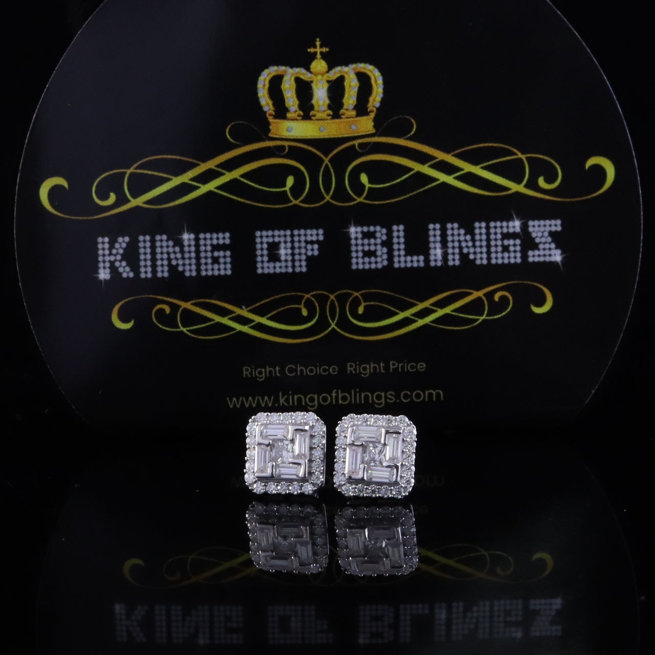 King of Bling's 1.25ct VVS 'D' Moissanite Men's/Womens 925 Silver White Square Stud Earrings