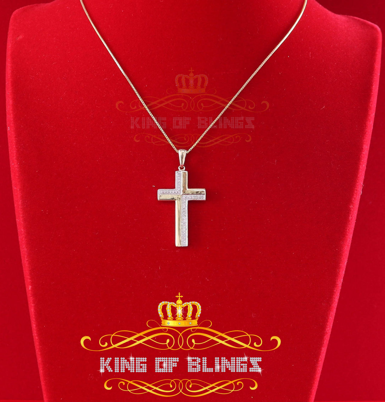 King Of Bling's Real 0.10ct Diamond 925 Sterling Silver CROSS with Necklace Yellow Pendant