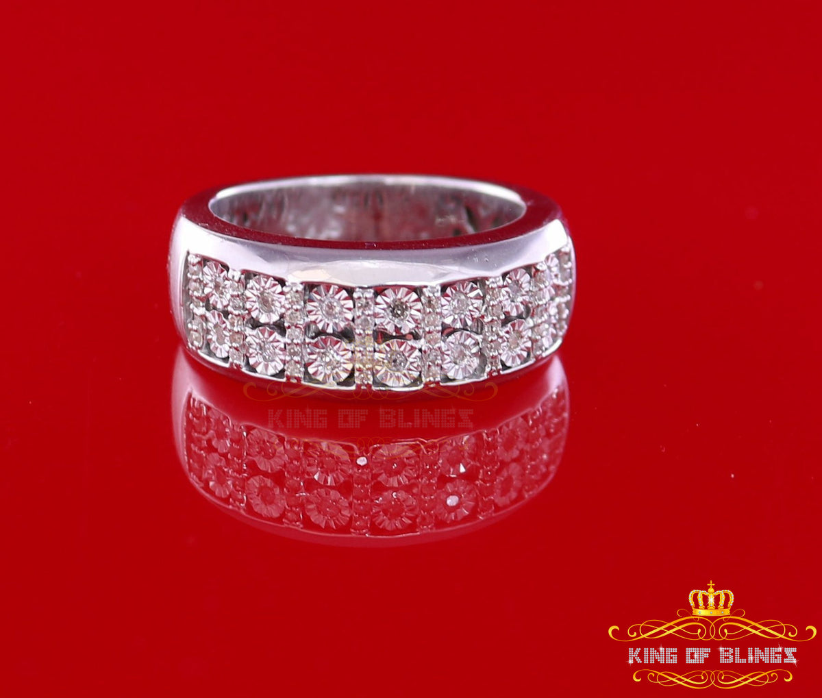 King Of Bling's 0.20CT Real Diamond Men's Sterling Silver White Ring Size 11 in Band Style KING OF BLINGS
