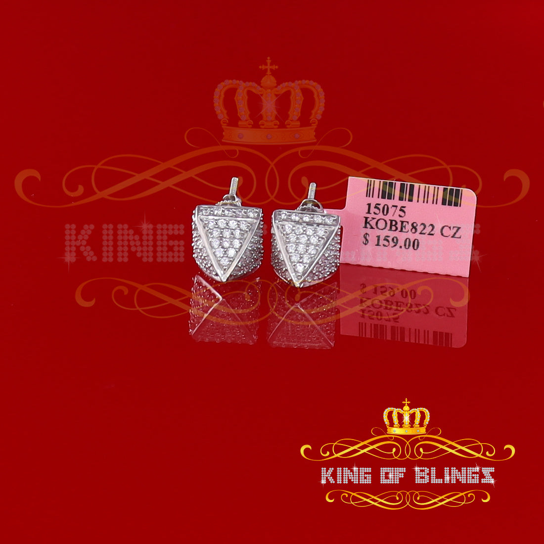 King of Blings- White 925 Silver Screw Back 2.19ct Cubic Zirconia Women Hip Hop Square Earrings KING OF BLINGS