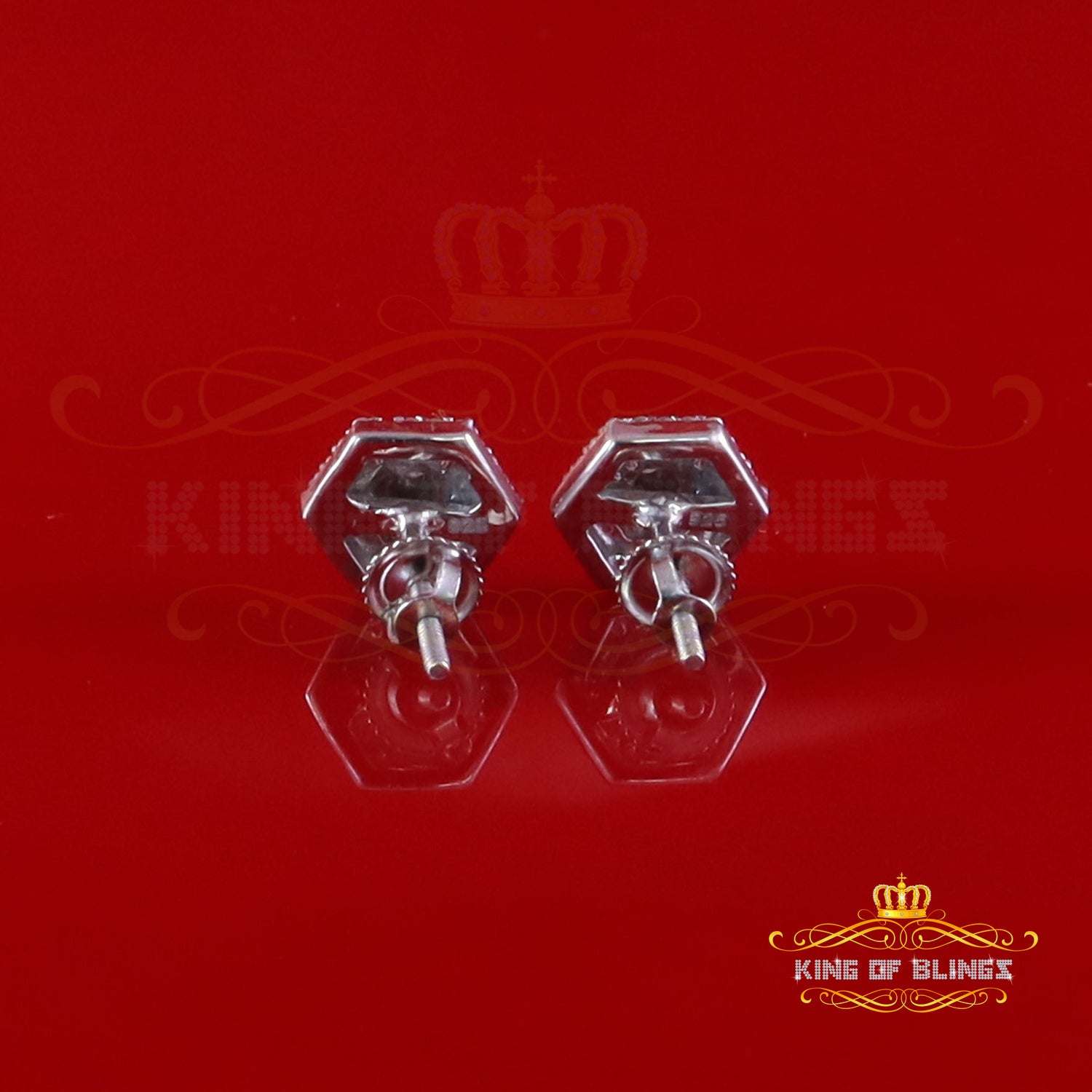 King of Bling's Men's/Womens Hexogonal Stud Earrings 0.50ct VVS 'D' Moissanite 925 White Silver KING OF BLINGS