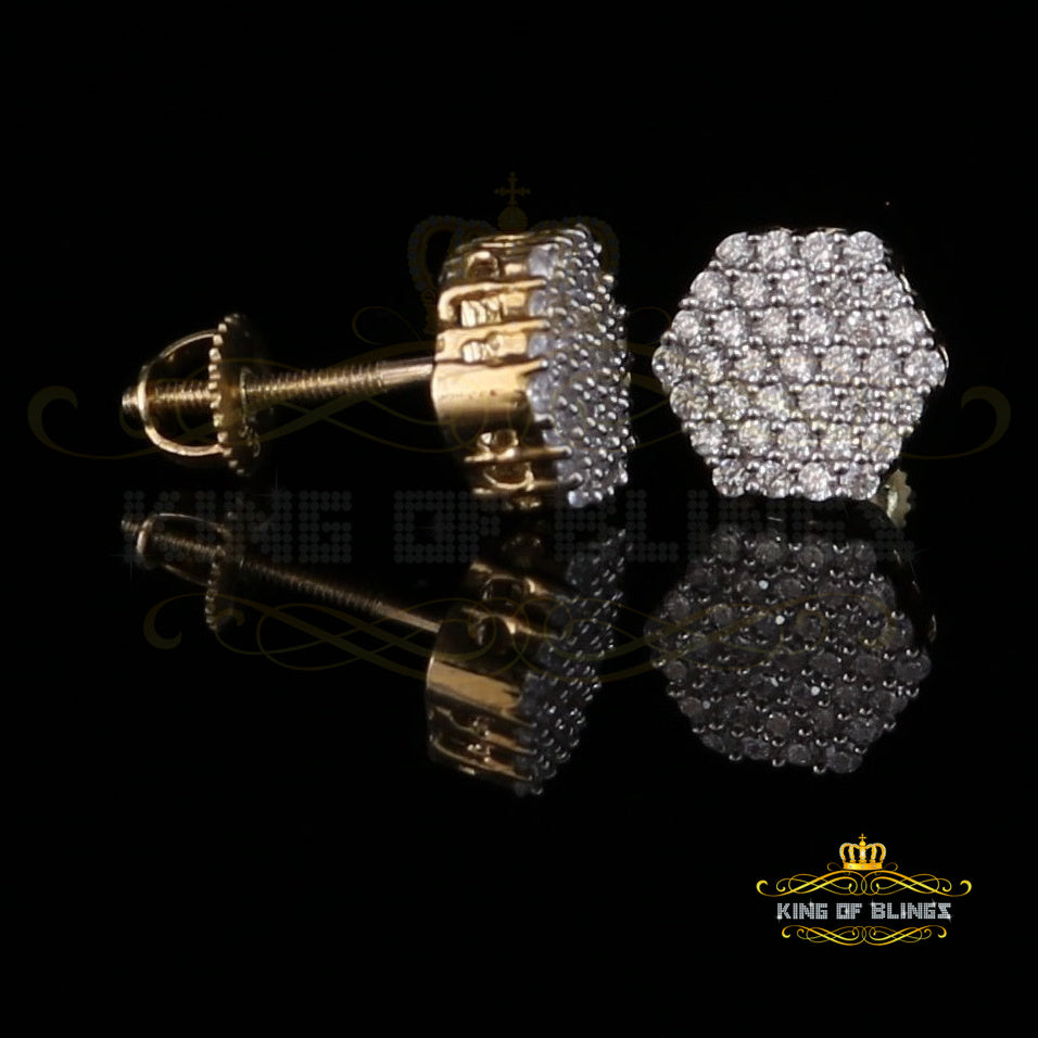 King of Bling's 925 Yellow Silver Hip Hop 0.74ct Cubic Zirconia Women's & Men's Hexagon Earrings KING OF BLINGS