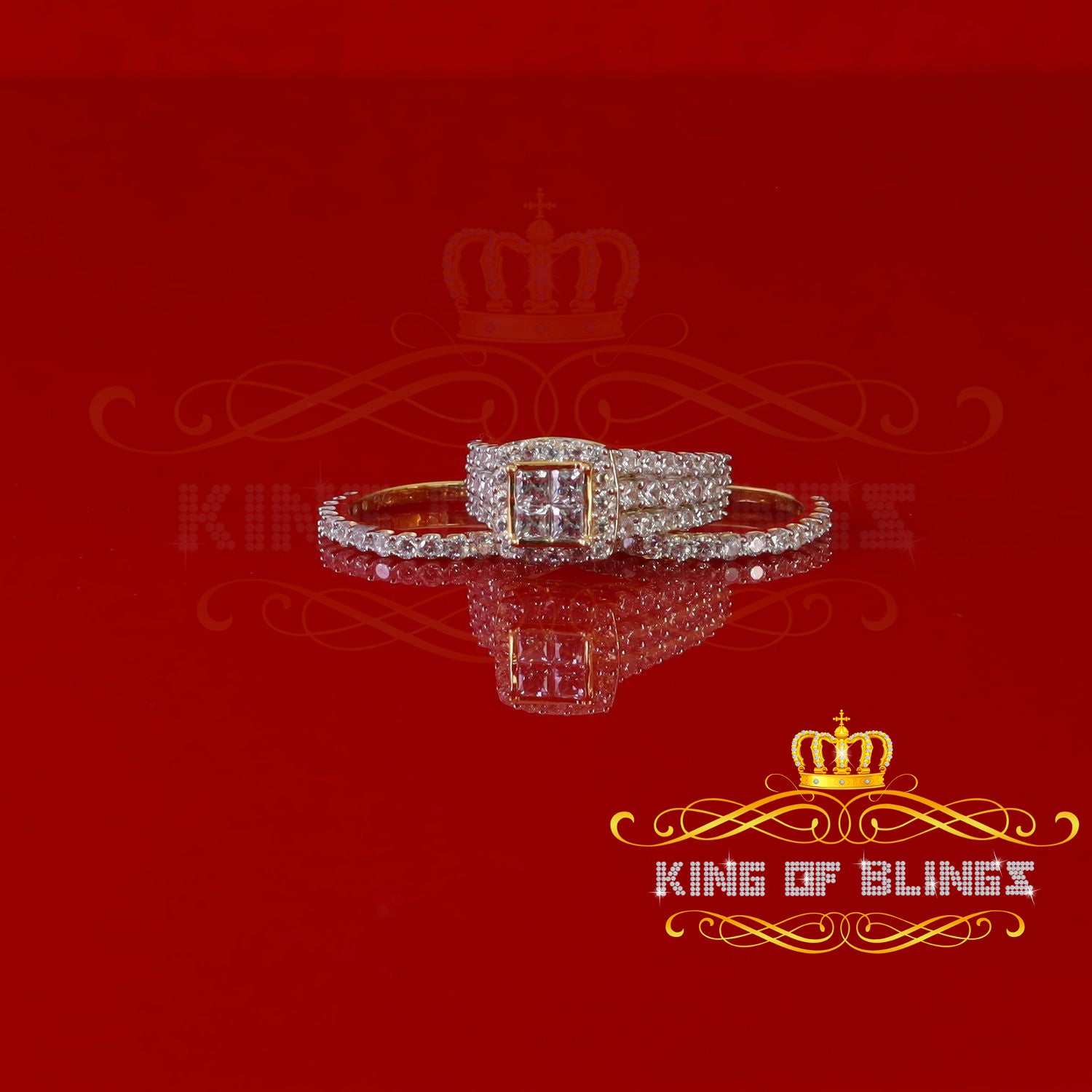 King Of Bling's 925 Sterling Yellow Square 2.08ct Cubic Zirconia Silver Bridal Ring size 6 KING OF BLINGS