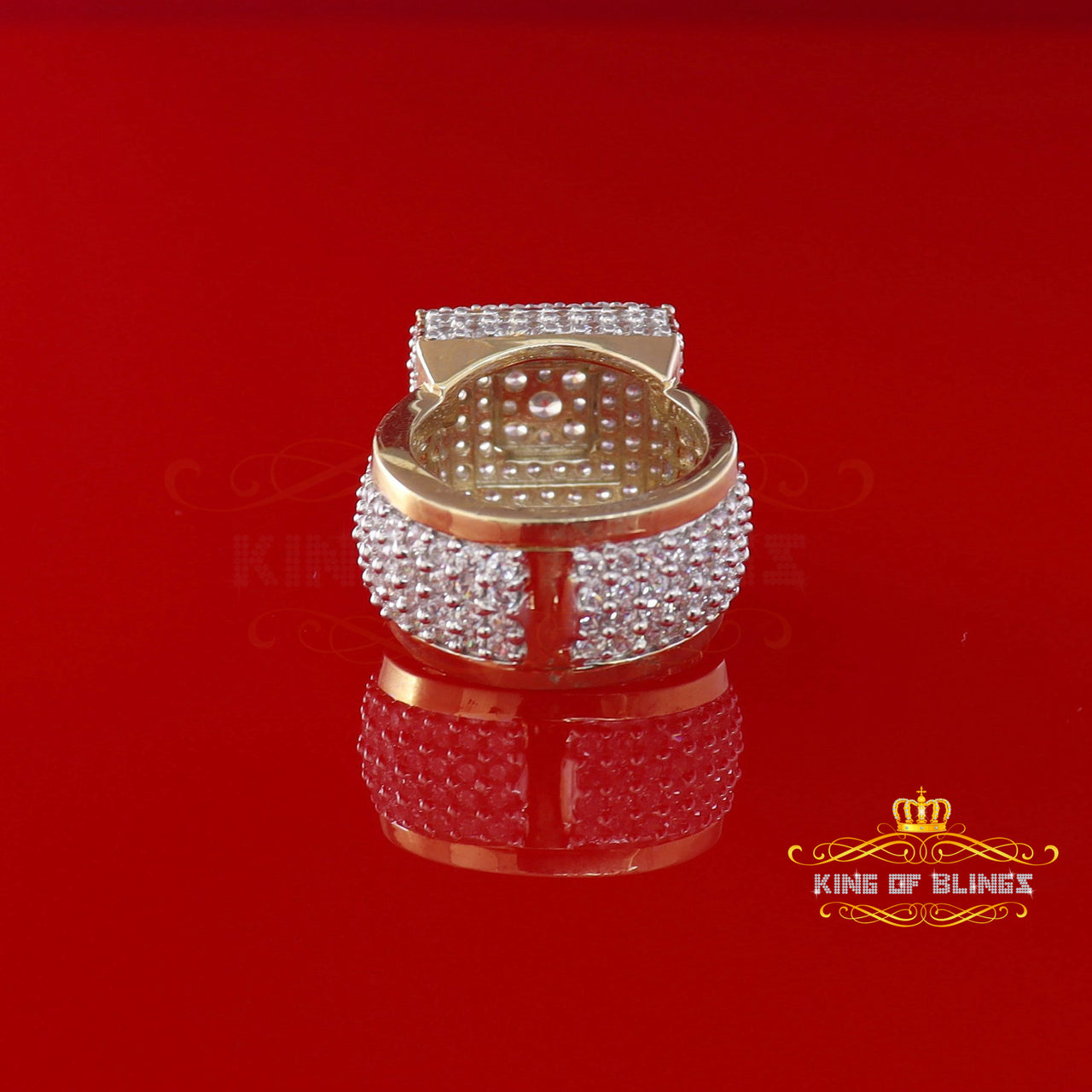 King Of Bling's 925 Sterling Yellow Silver 14.00ct Cubic Zirconia Square Men's Gift Ring Size 8