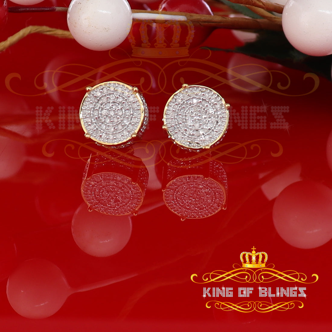 King of Blings-925 Sterling Silver Yellow Hip Hop 0.40ct Diamond Men's/ Women's Stud Earrings