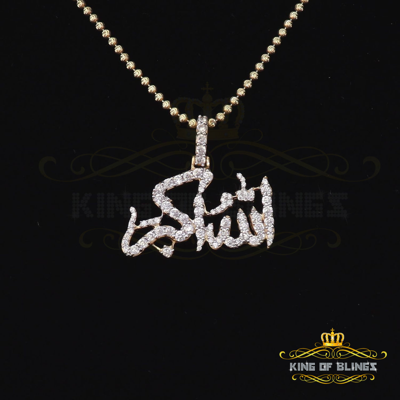 Yellow 925 "Allah-hu-Akbar" Shape Silver Pendant with 5.70ct Cubic Zirconia