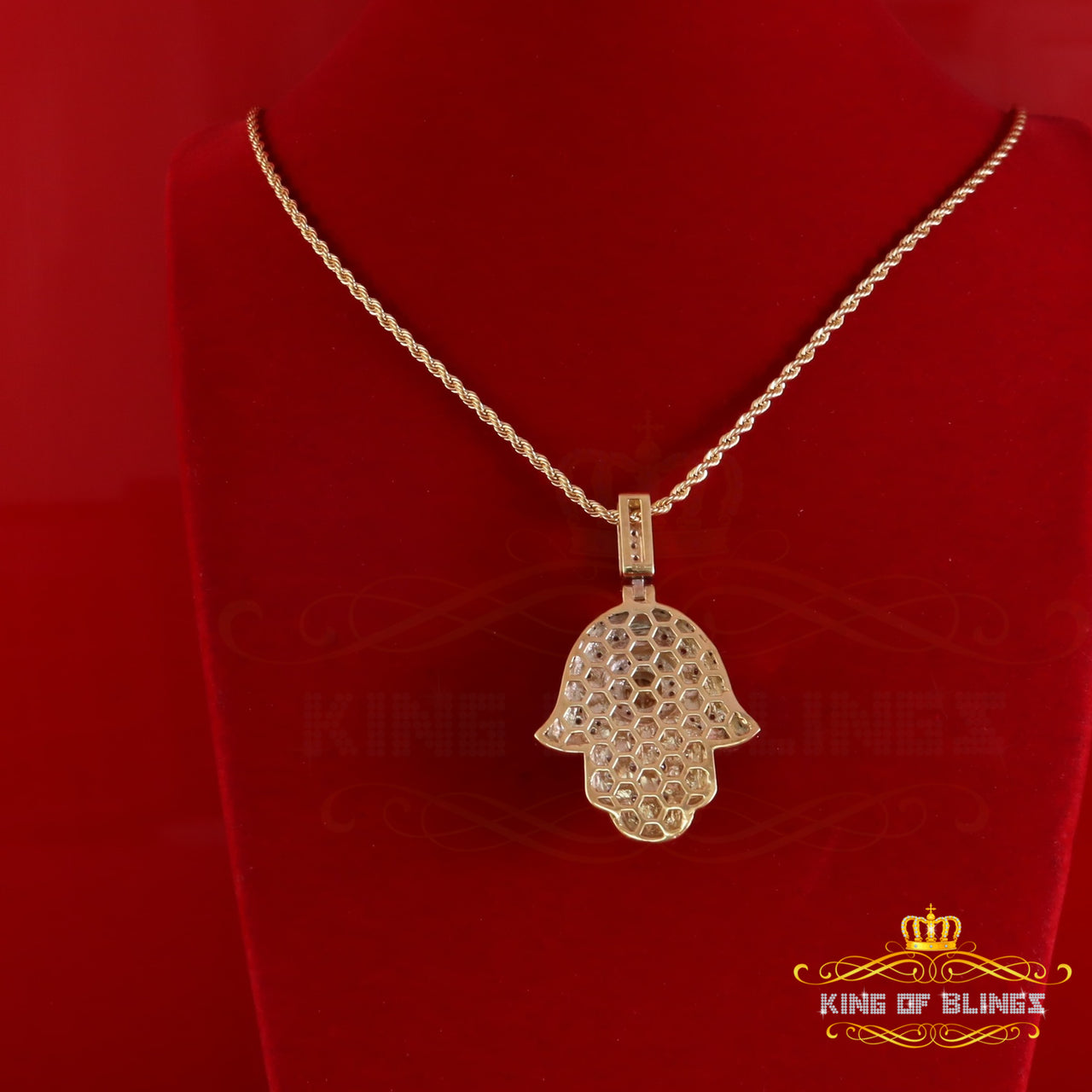 King Of Bling's Big Hamsa Pendant Men & Women 5ct VVS D Moissanite Yellow Sterling Silver Charm KING OF BLINGS