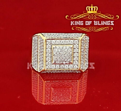 King Of Bling's Sterling Yellow 3.50ct Cubic Zirconia Square Men Adjustable Ring From SZ 9 to 11 KING OF BLINGS