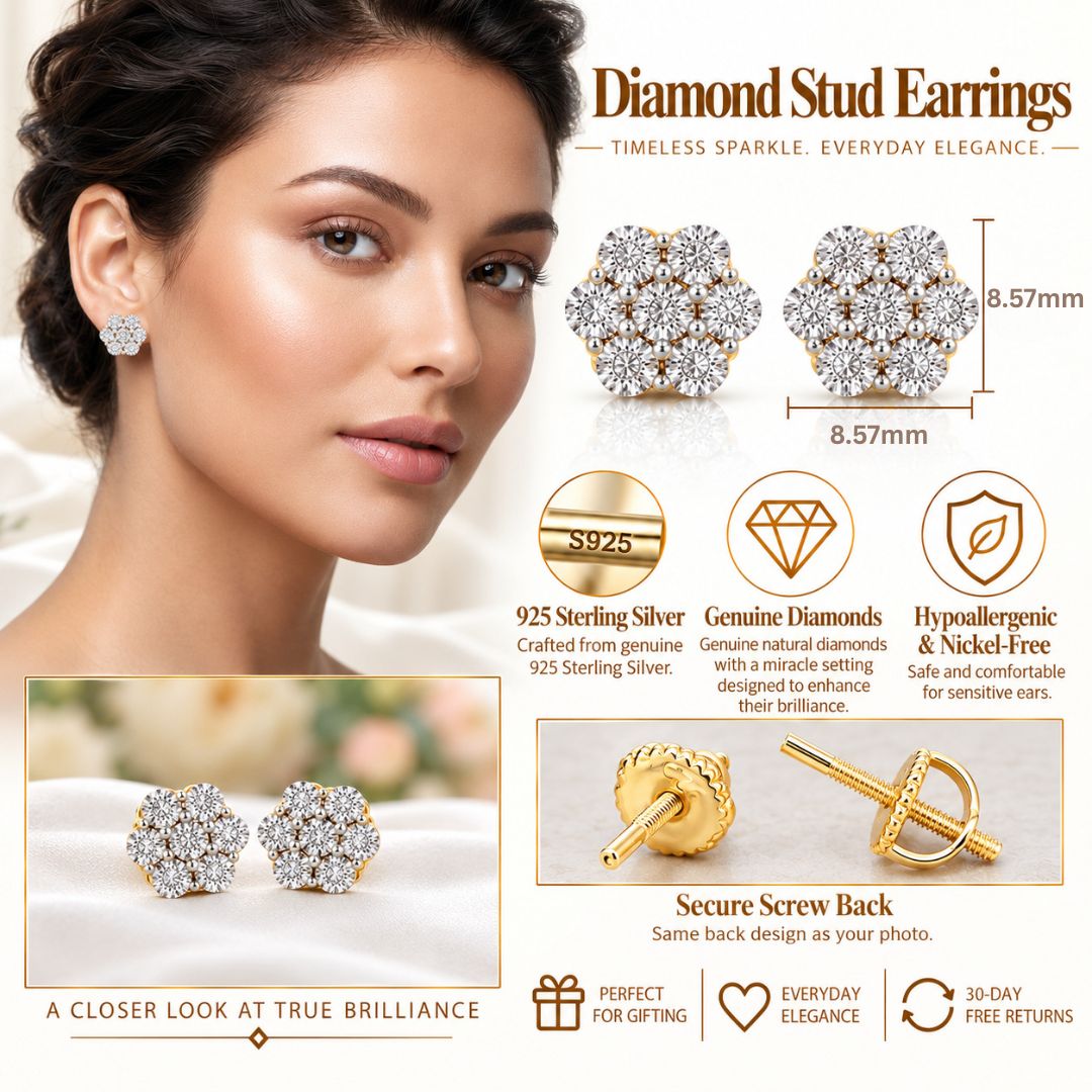 King Of Bling's 0.05ct Diamond Sterling Silver Yellow Floral Style Earrings For Men's & Women's KING OF BLINGS