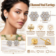 King Of Bling's 0.05ct Diamond Sterling Silver Yellow Floral Style Earrings For Men's & Women's KING OF BLINGS