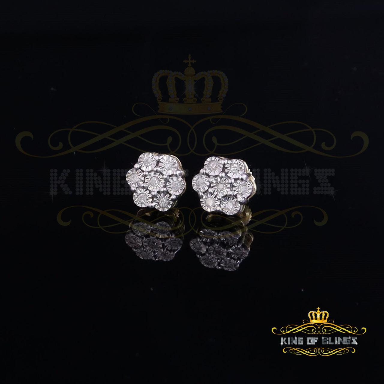 King of Blings-0.05ct Diamond 925 Sterling Silver Yellow Floral Earrings For Men's / Women's KING OF BLINGS