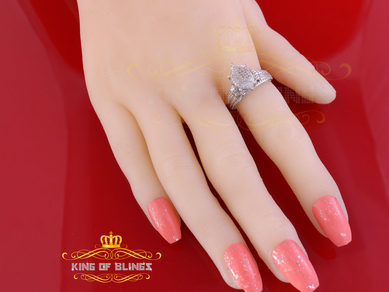 King Of Bling's 0.10CT Real Diamond 925 Sterling White Silver Fashion Marquise Womens Ring Sz 8