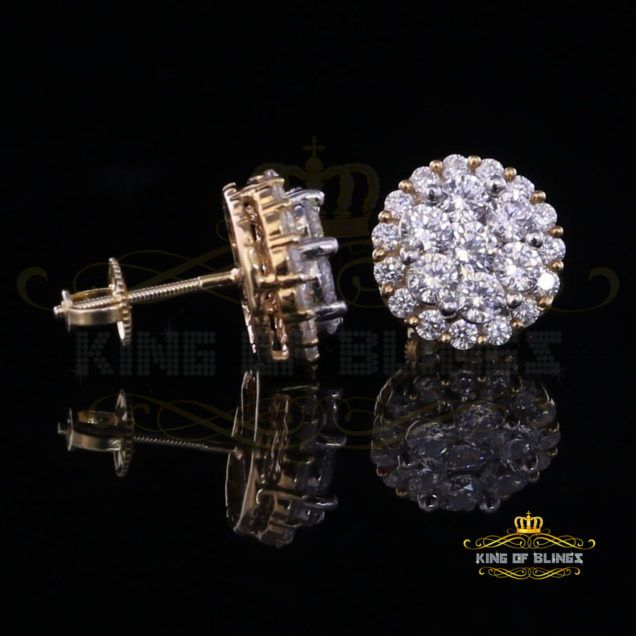 King of Bling's Aretes Para Hombre 925 Yellow Silver 2.53ct Cubic Zirconia Round Women's Earring KING OF BLINGS