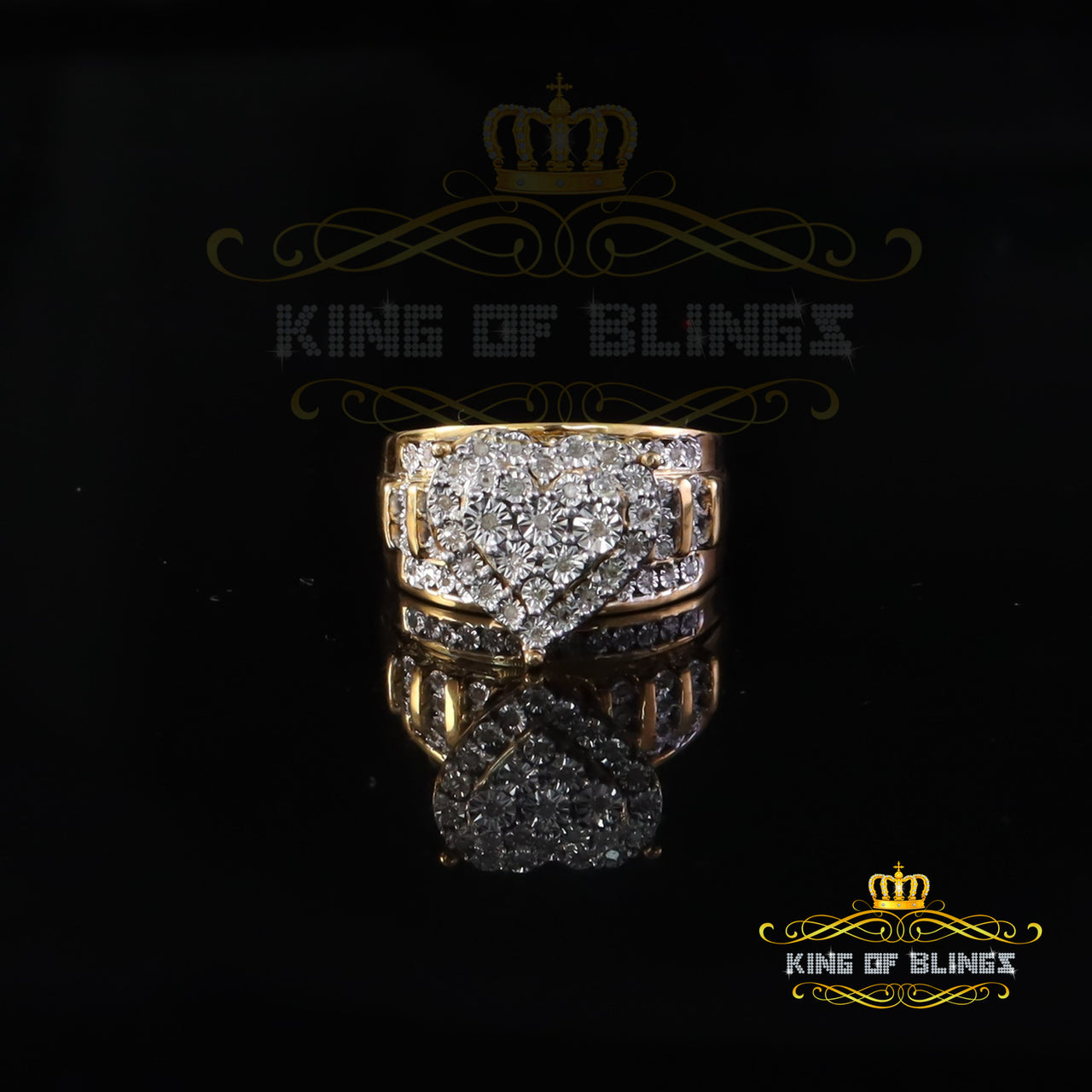 King Of Bling's Real Diamond 0.33ct 925 Yellow Silver Women Engagement Cindarella Heart Ring SZ7 King of Blings