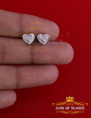 King of Blings- Aretes Para Hombre 925 White Silver 1.28ct Cubic Zirconia Heart Women's Earring KING OF BLINGS