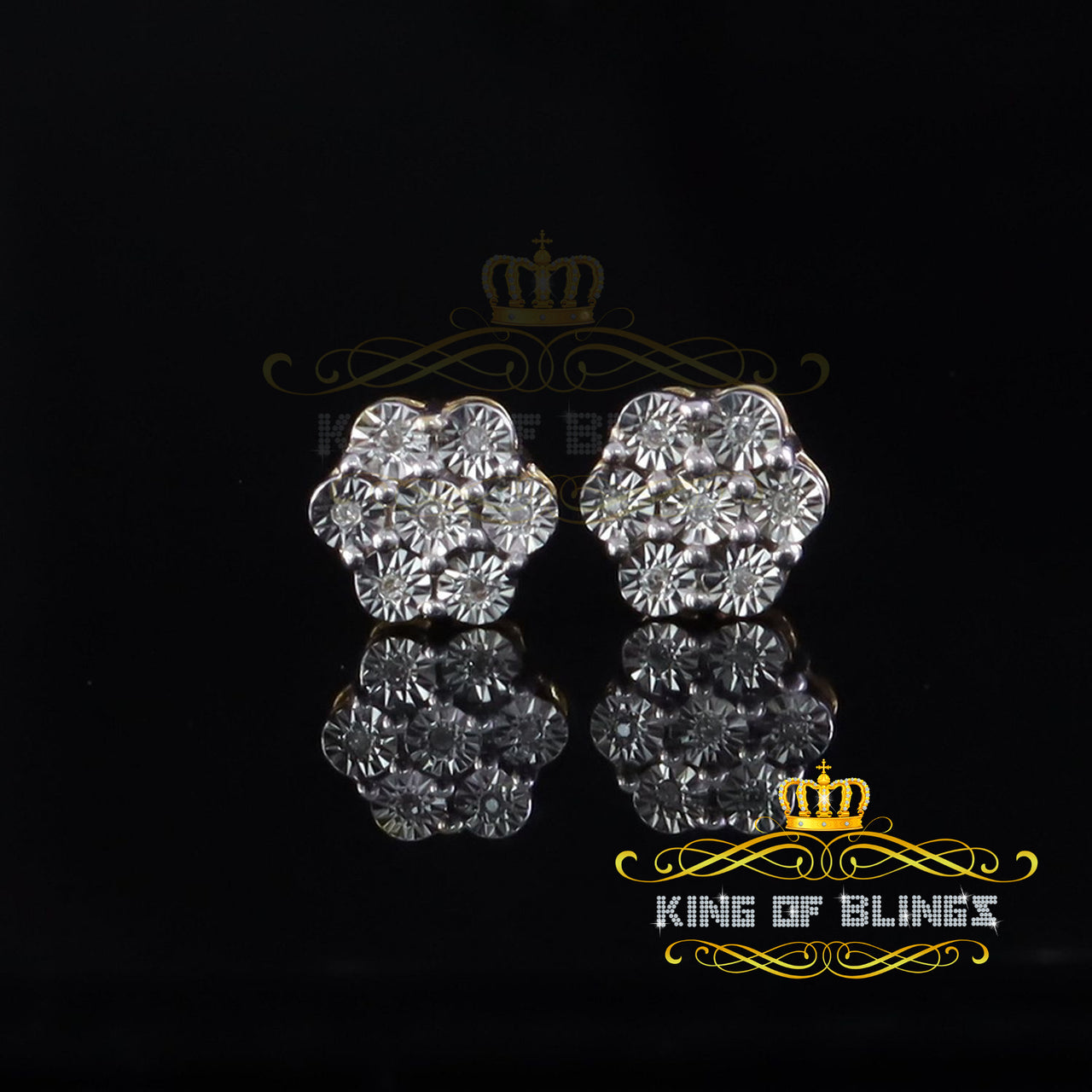 King of Blings-0.05ct Diamond Sterling Silver Yellow Floral Style Earrings For Men's & Women's