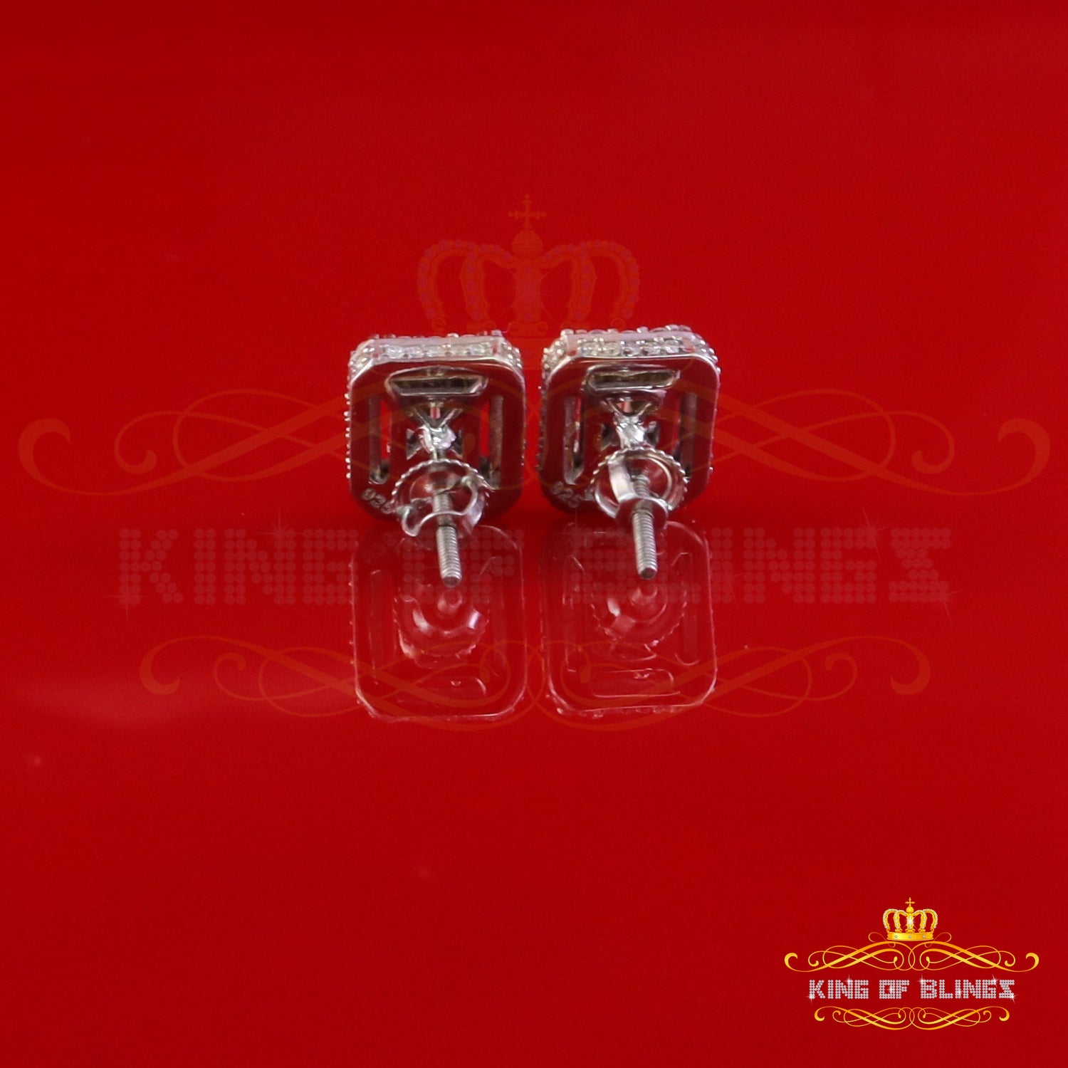 King of Bling's 925 White Silver 1.25ct VVS 'D' Moissanite Square Stud Earring Men's/Womens King of Blings