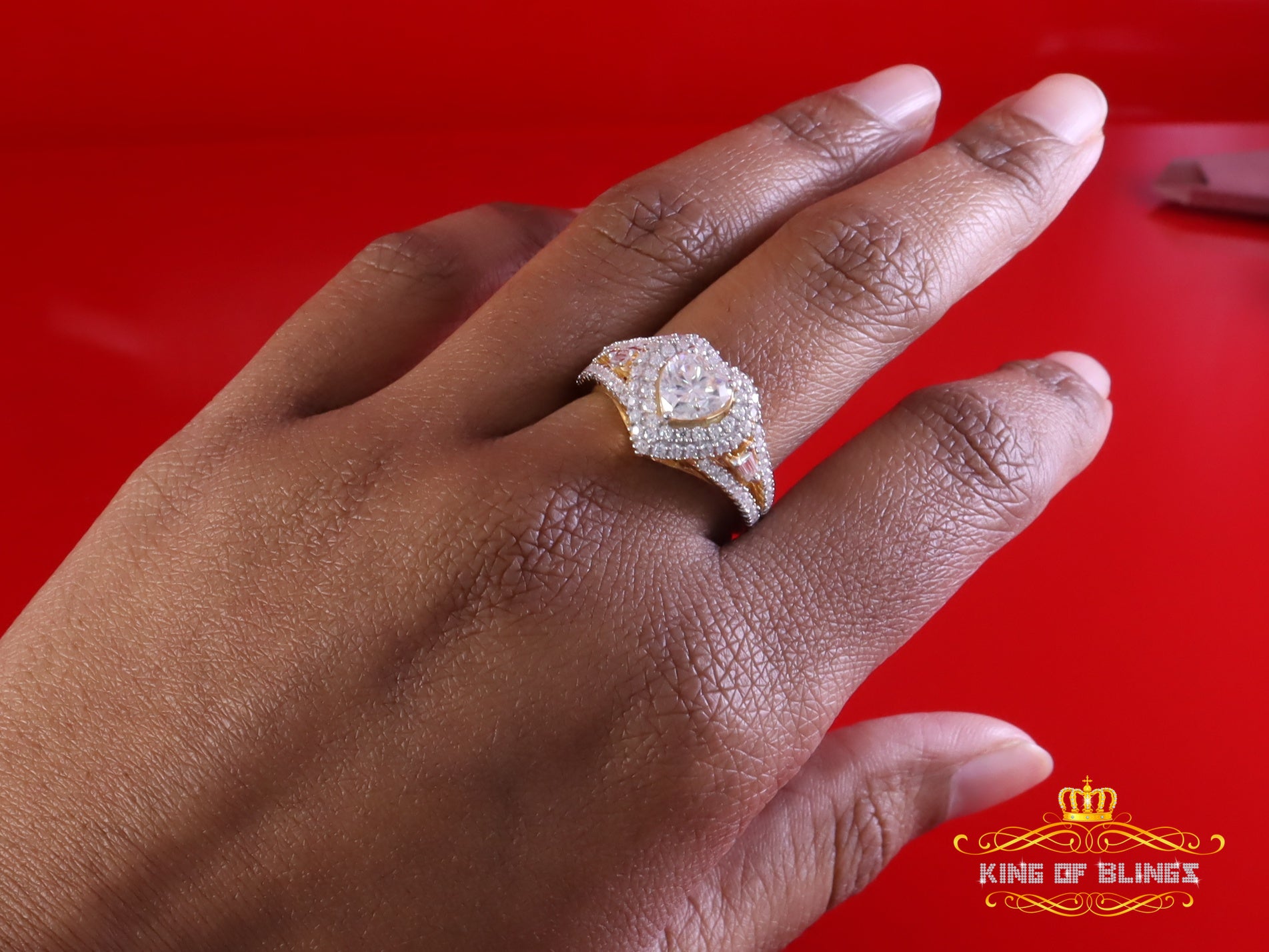 King of Bling's Heart Ring Sz 7 for Women 925 Yellow Silver 1.50ct VVS D HEART Moissanite stone King of Blings