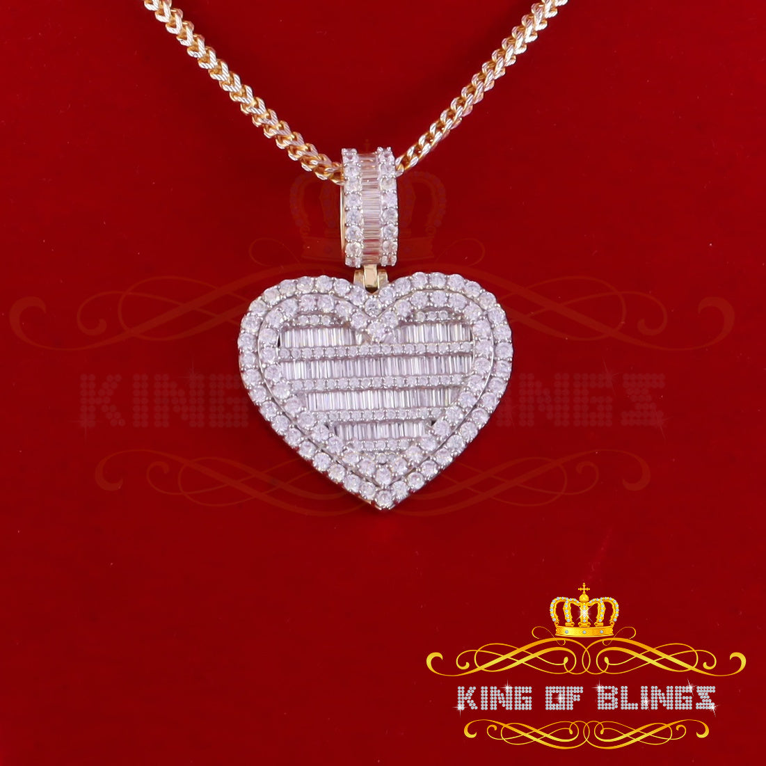 King Of Bling's Big 15.74ct Cubic Zirconia Baguette Silver Beautiful Yellow Heart Shape Pendant