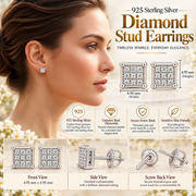 King Of Bling's 925 Sterling Silver 0.05ct Small Diamond Women's & Men's White Square Earring KING OF BLINGS