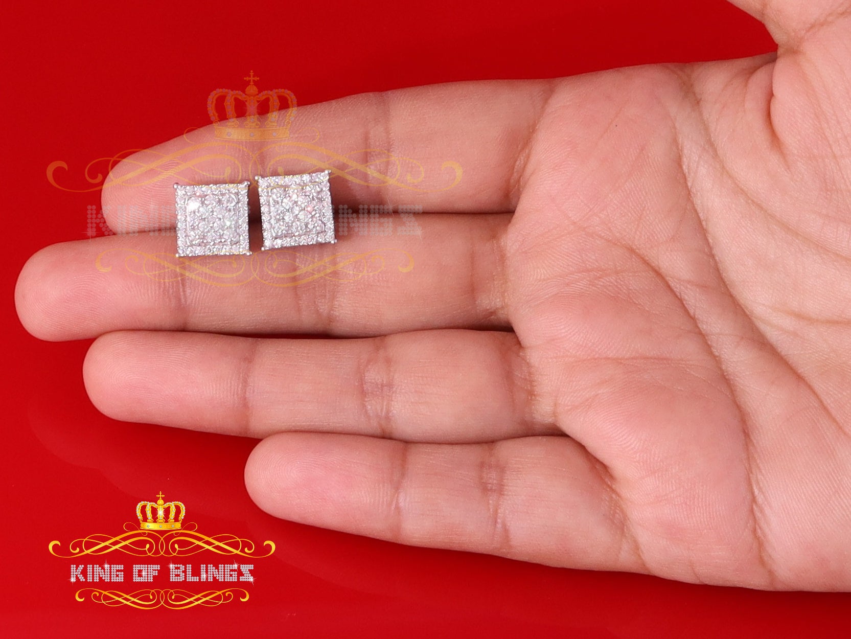 King of Bling's Men's/Women's 925 Silver White 1.25ct VVS 'D' Moissanite Square Stud Earrings KING OF BLINGS