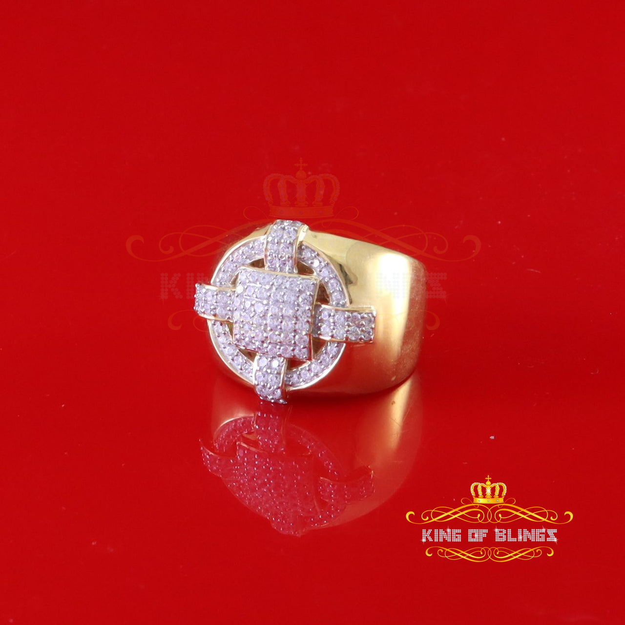 King Of Bling's Yellow Silver Square 1.70ct Cubic Zirconia Men's Adjustable Ring From SZ 9 to 11