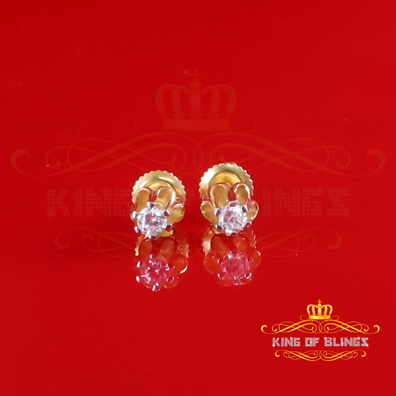 King of Bling's 925 Silver Cubic Zirconia Yellow Round Shape Buttercup Stud Earings Women 0.10ct