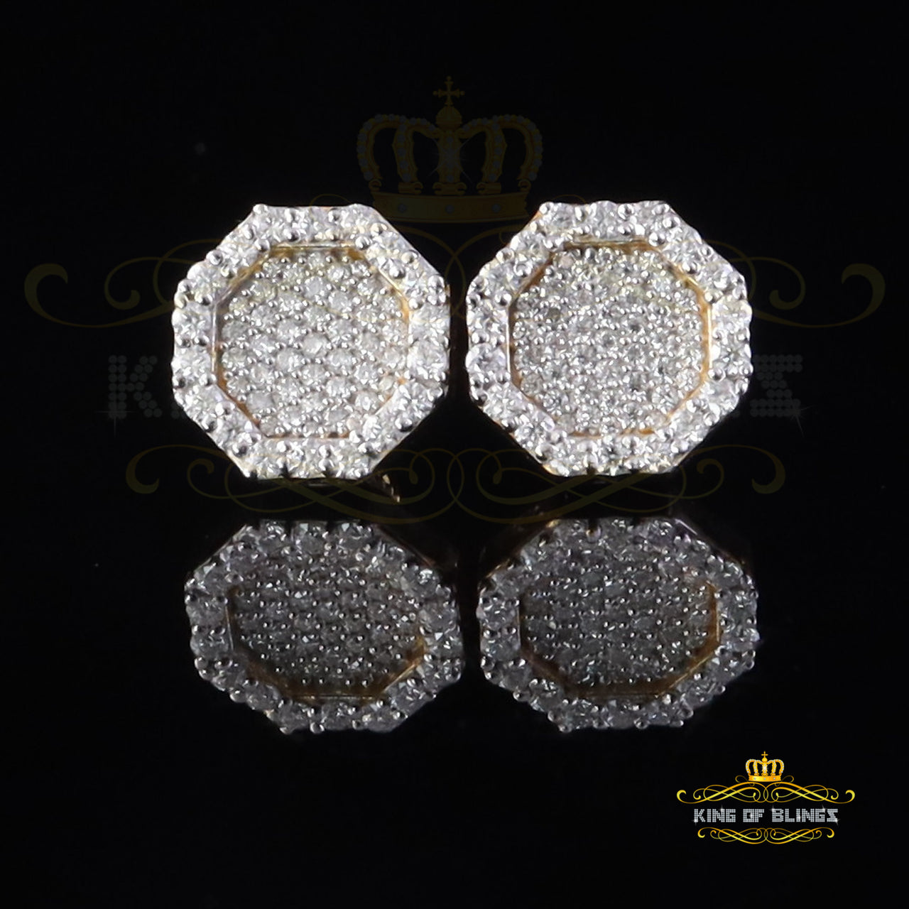 King  of Bling's 925 Yellow Silver 1.00ct VVS 'D' Moissanite Octagon Stud Earring Men's/Womens King of Blings