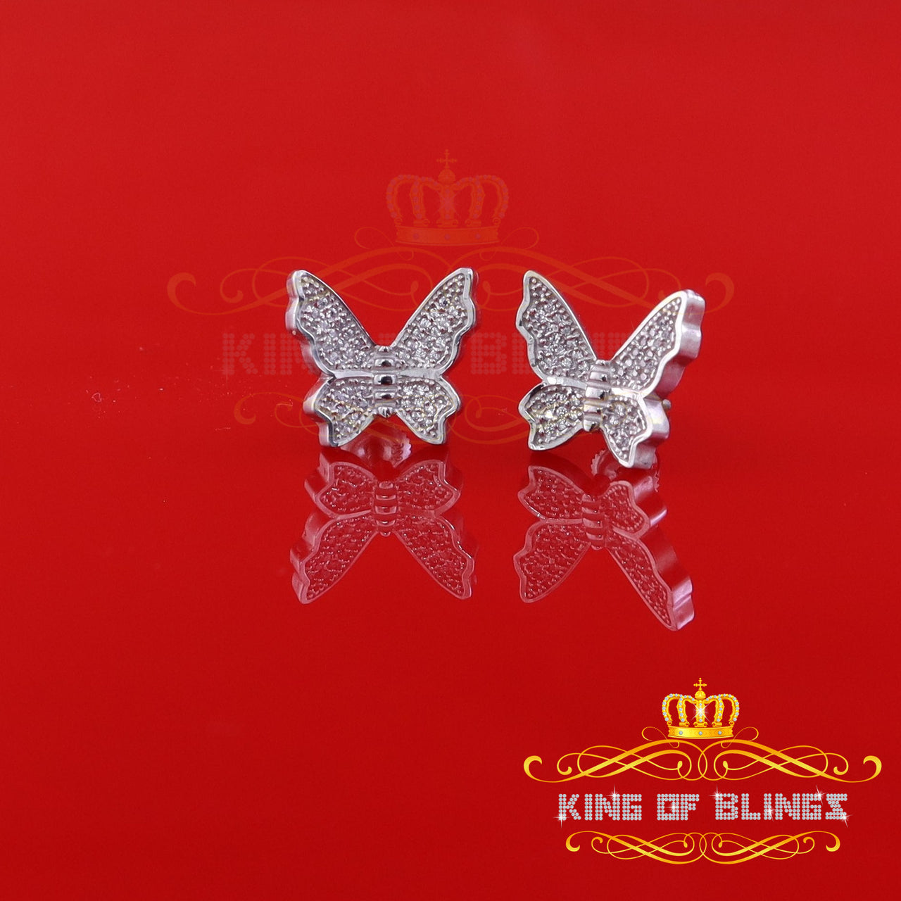 Butterfly Stud Earrings White 925 Sterling Silver Women's 0.50ct Cubic Zirconia KING OF BLINGS