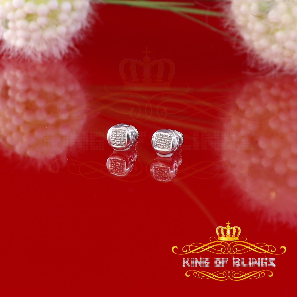 King Of Bling's 0.05ct Diamond 925 Sterling Silver White For Women's & Men's Round Stud Earring KING OF BLINGS