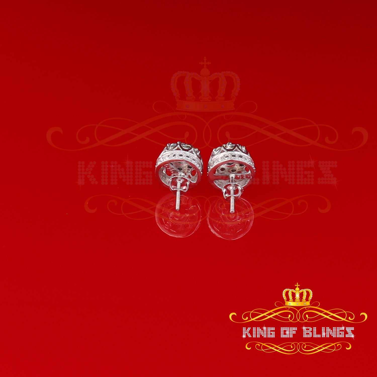 King Of Bling's 925 Sterling Silver White 0.07ct Diamond For Men's & Women's Floral Earrings KING OF BLINGS