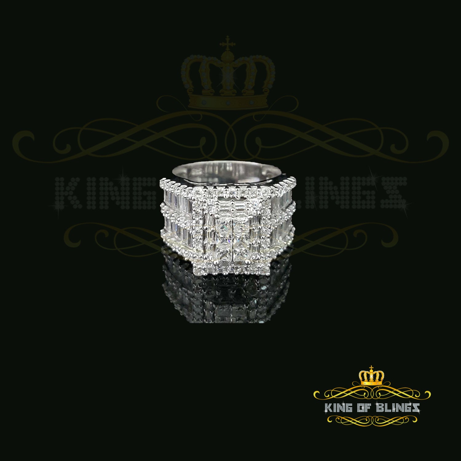 Square Iced Out White Cubic Zirconia Hip Hop Rapper 5.15ct Fashion Men's Size 8 KING OF BLINGS