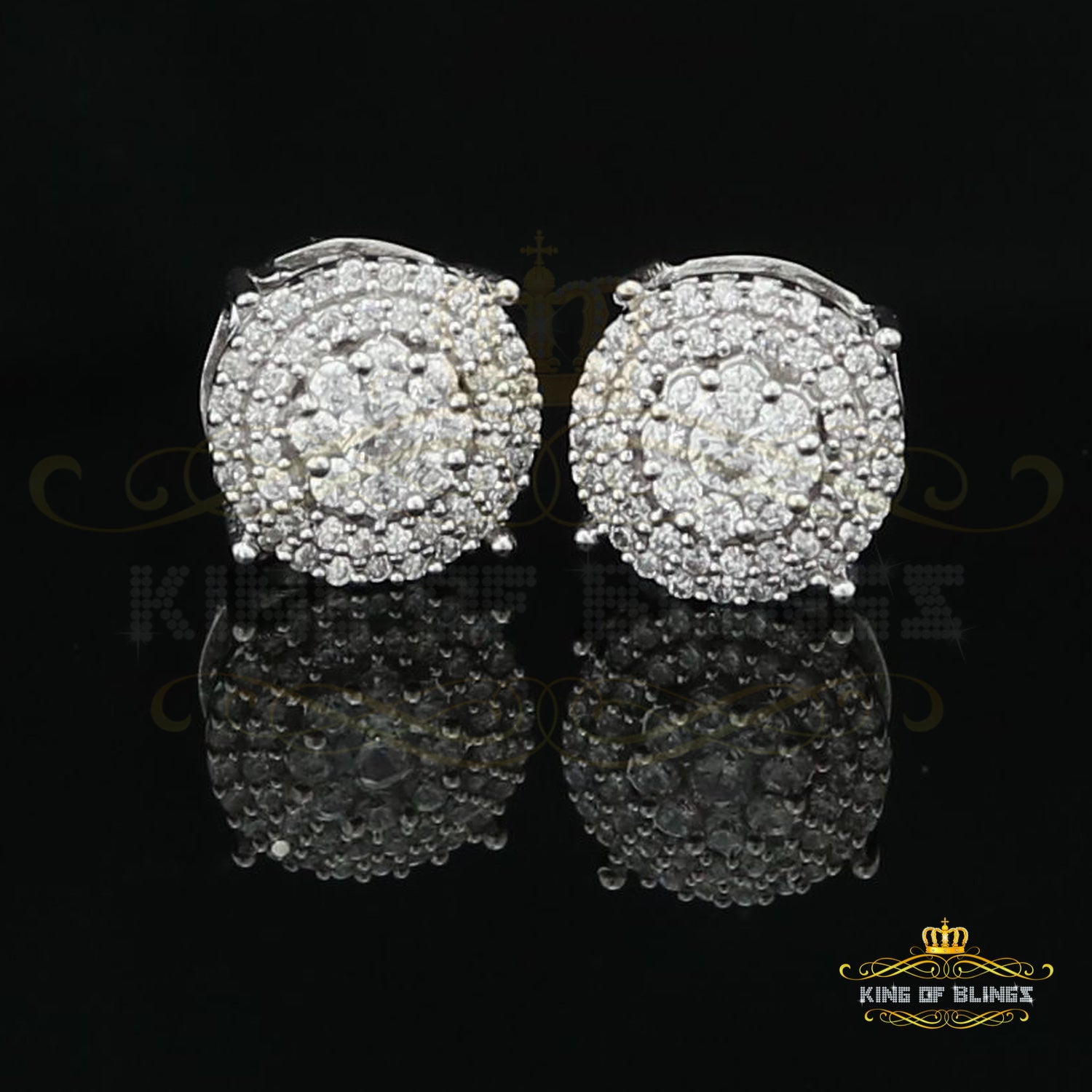 King of Blings- 925 White Silver Hip Hops 0.83ct Cubic Zirconia Women's & Men's Round Earrings KING OF BLINGS