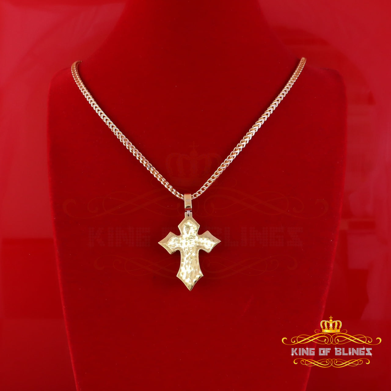 King Of Bling's Yellow Sterling Silver Charm Cross Pendant Men & Women 2.50ct VVS D Moissanite