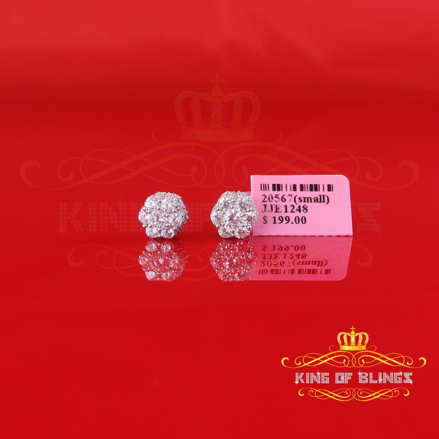 King of Blings- 1.50ct Cubic Zirconia 925 White Silver Sterling Hip Hop Floral Women's Earrings KING OF BLINGS