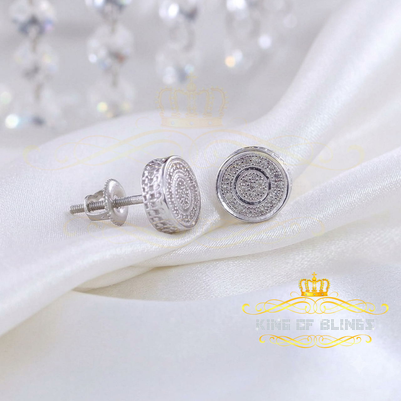 King Of Bling's 0.10ct Diamond 925 Sterling Silver White For Men's / Women's Round Style Earring KING OF BLINGS