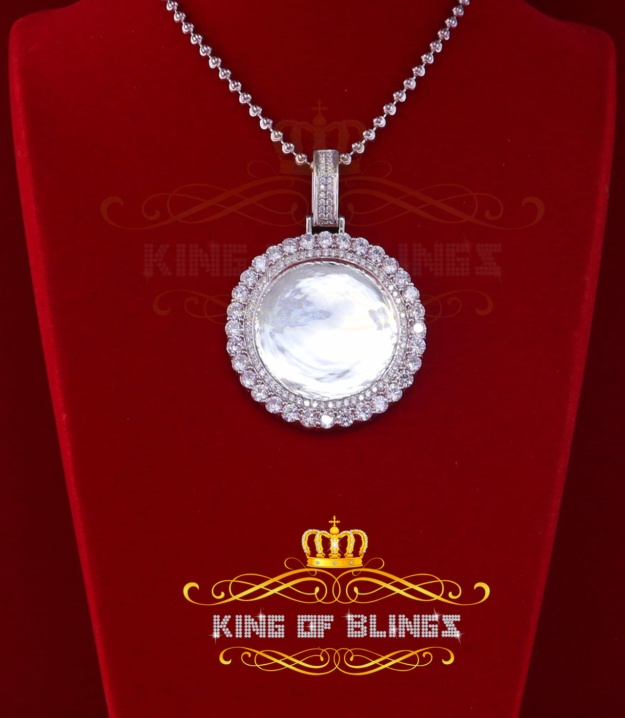 King of Bling's White Charm 925 Sterling Silver Round Shape Pendant with15.09ct Cubic Zirconia