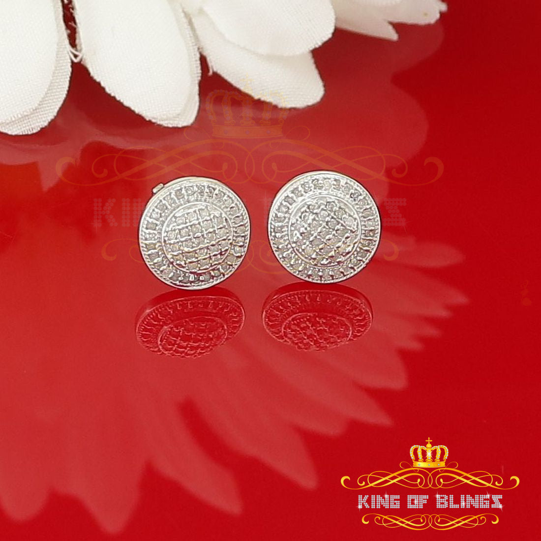 King Of Bling's 0.25ct Diamond 925 Sterling Silver White For Men's / Women's Round Earrings