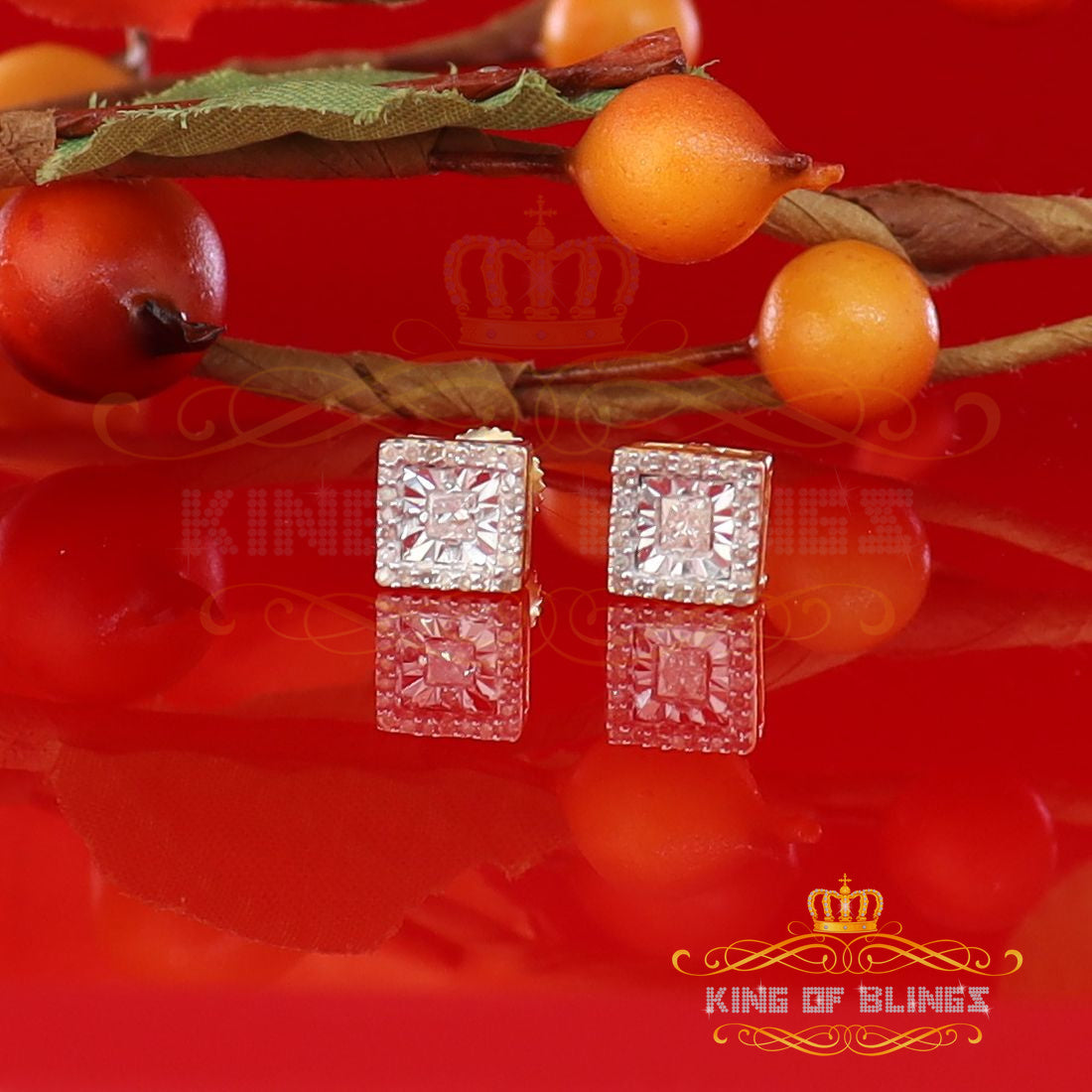 King of Blings-925 Yellow Silver 0.20ct Diamond Women's/ Men's Stud Square Fashion Earrings