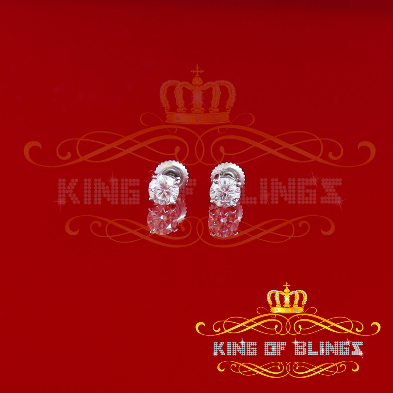 King Of Bling's 10k Real White Gold with 0.50ct Round VVS 'D' Color Moissanite Stud Earrings