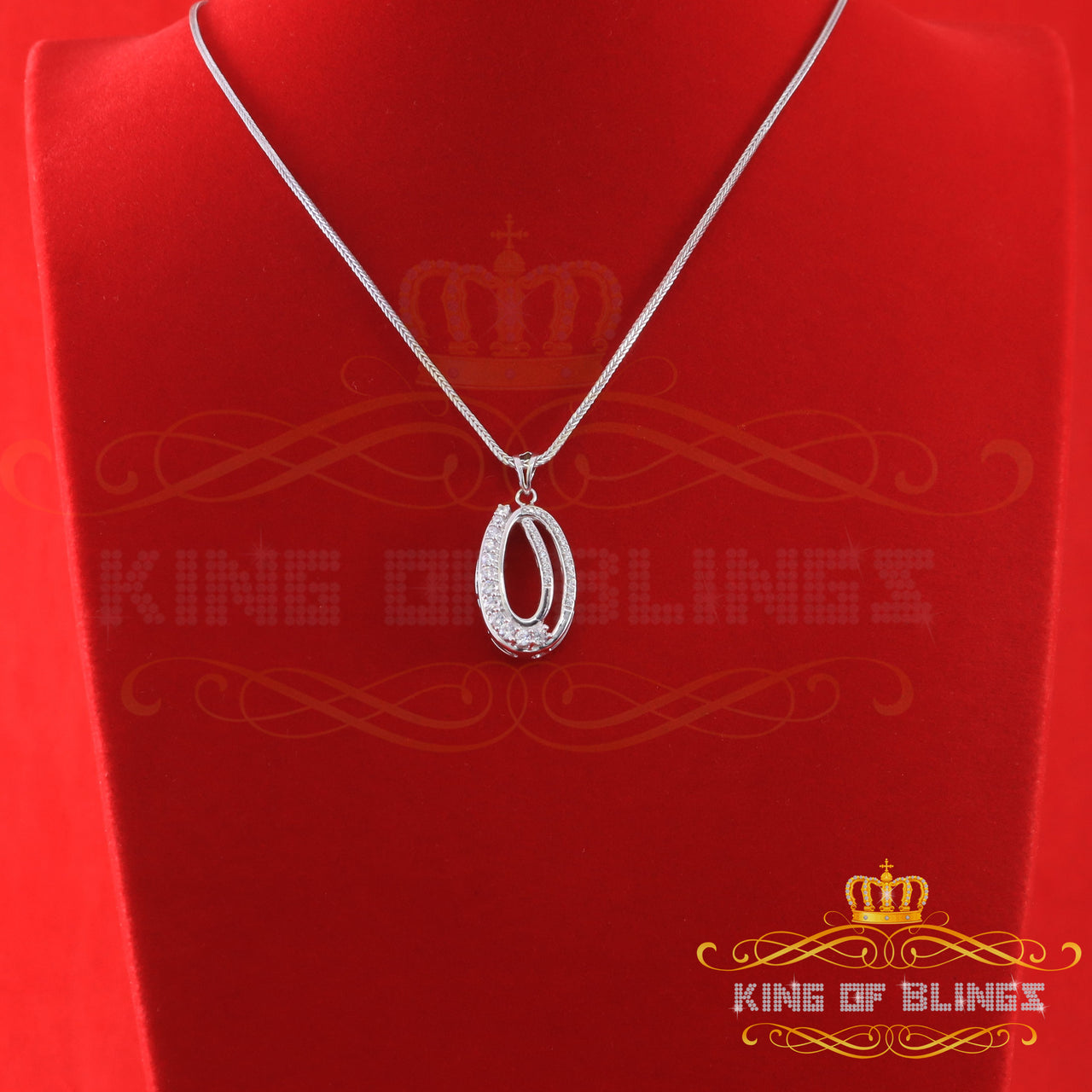 King Of Bling's White Sterling Silver FASHION Shape Pendant with1.32ct Cubic Zirconia Stone