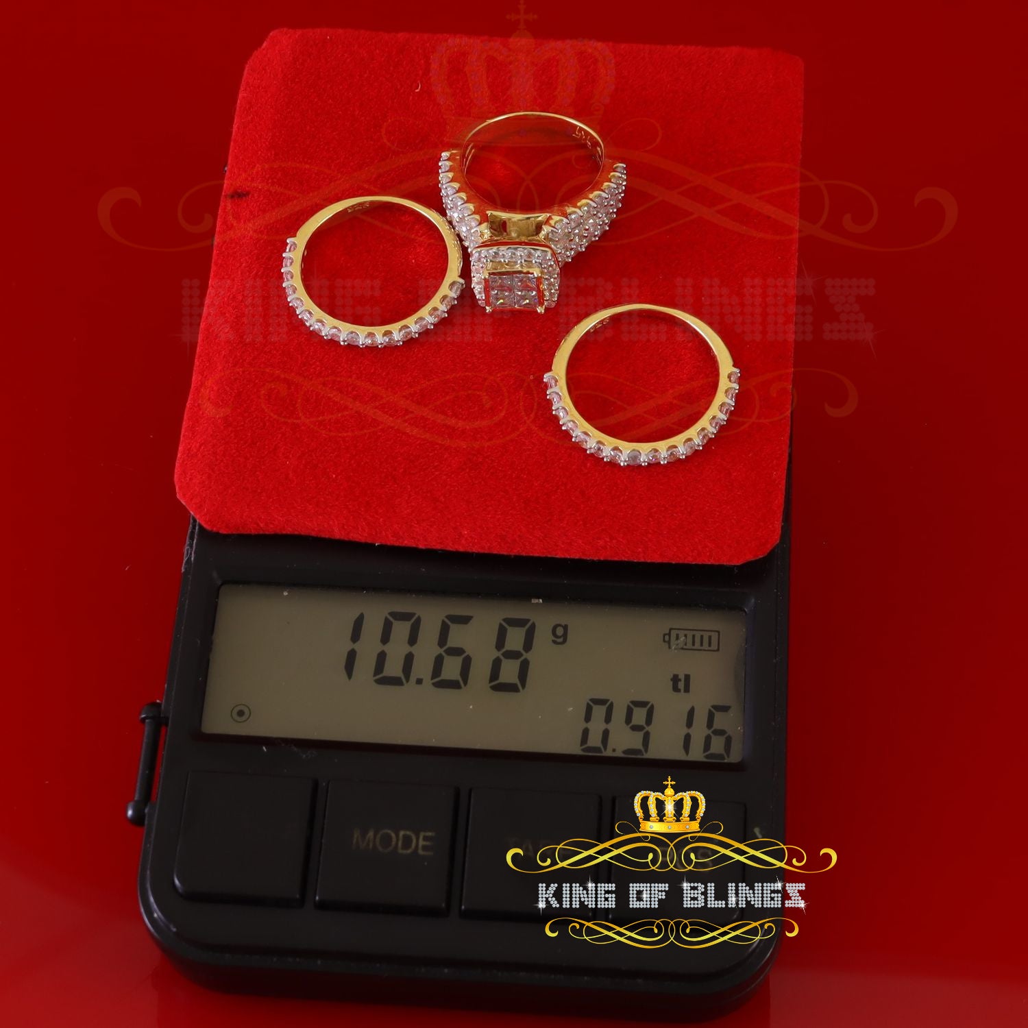 King Of Bling's 925 Sterling Yellow Square 2.08ct Cubic Zirconia Silver Bridal Ring size 6 KING OF BLINGS