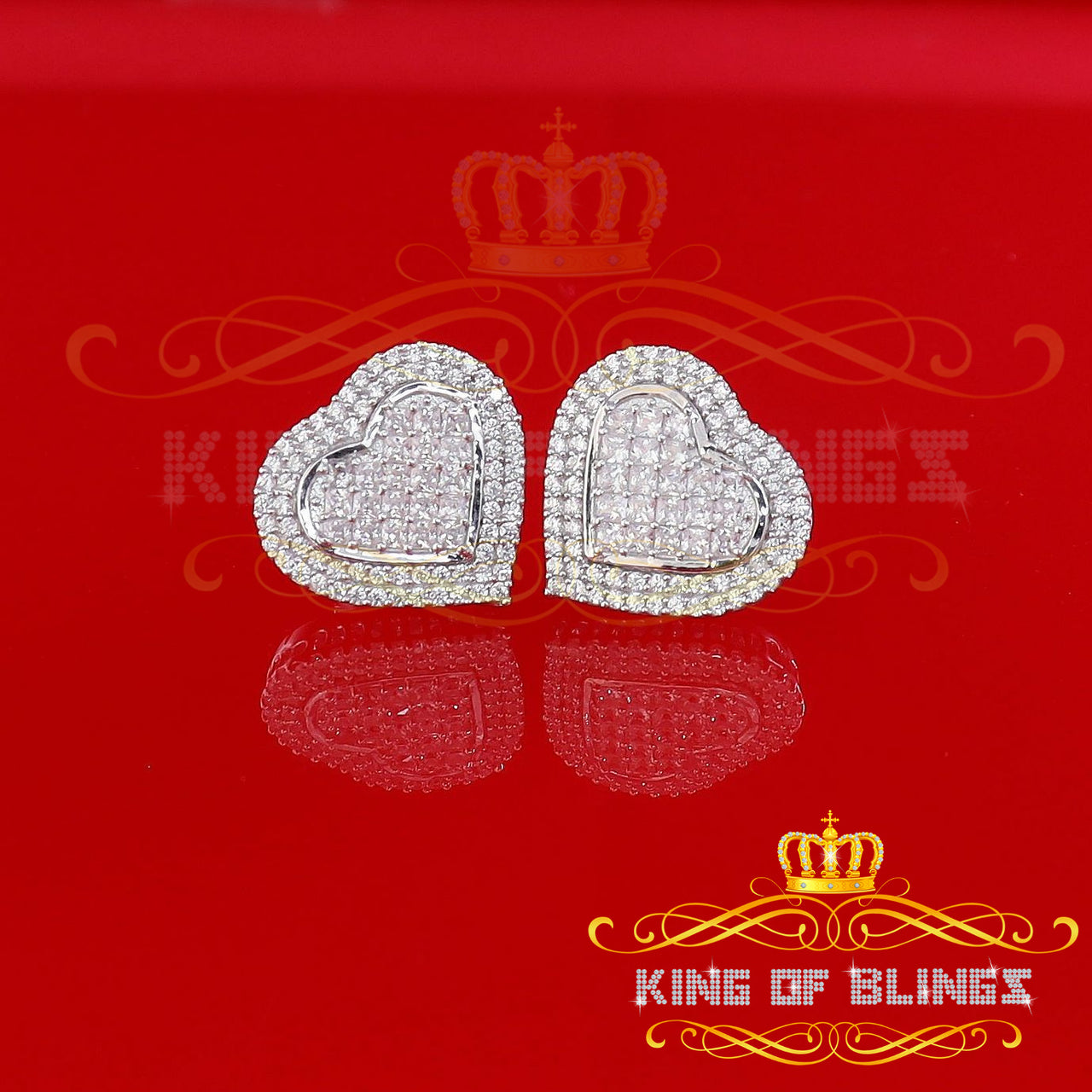King of Blings- HIp Hop 925 White Sterling Silver 1.44ct Cubic Zirconia Heart Women's Earrings KING OF BLINGS
