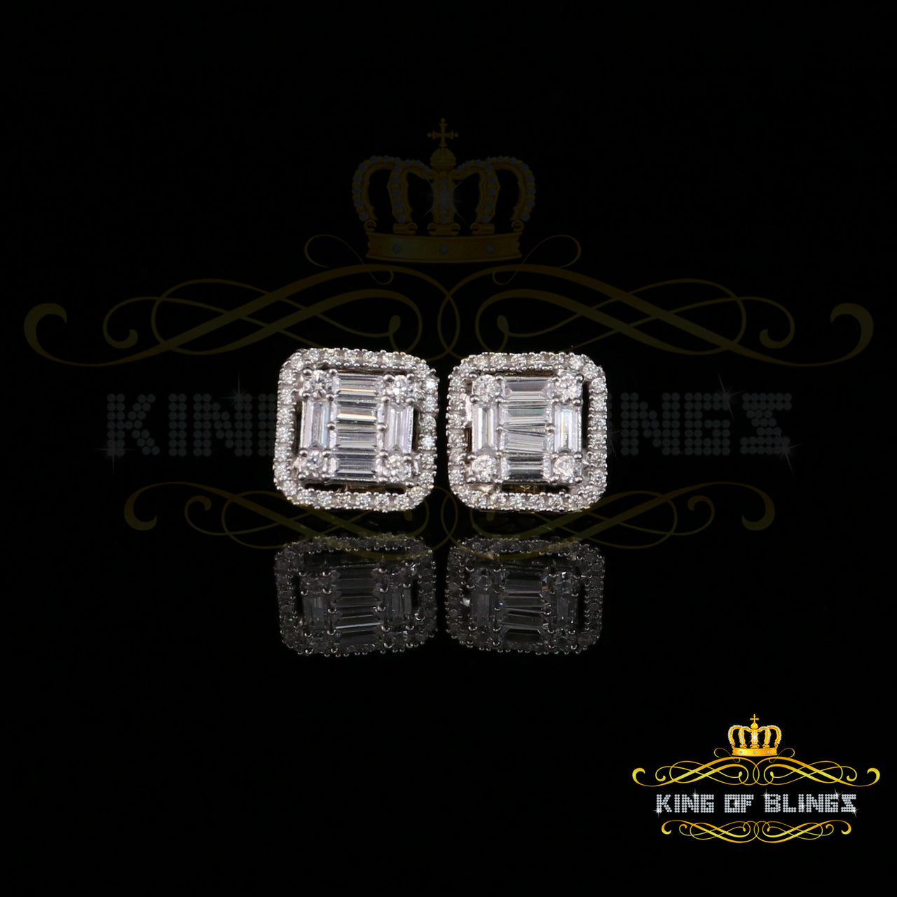King of Bling's 925 Yellow Silver 0.96ct Cubic Zirconia Women's & Men's Hip Hop Square Earrings