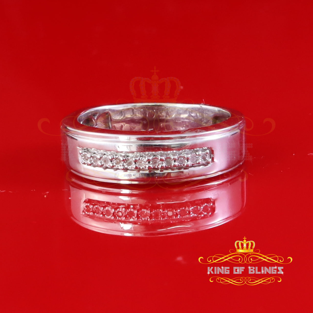 King Of Bling's 925 Silver Round Cut White 0.05ct Diamond Men's Wedding Enternity Ring Size11