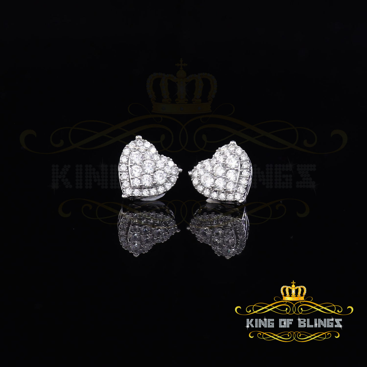 King of Bling's Aretes Para Hombre 925 White Silver 2.68ct Cubic Zirconia Heart Women's Earring