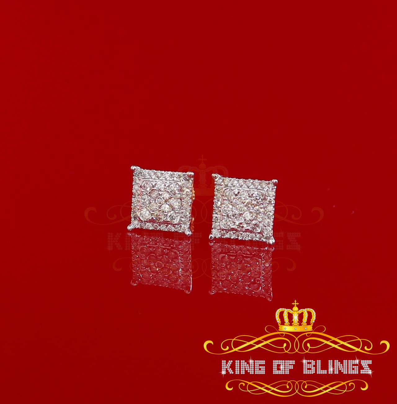 King Of Bling's 10K Real Yellow Gold with 0.55CT Real Diamond Men's/Women's Stud Square Earrings