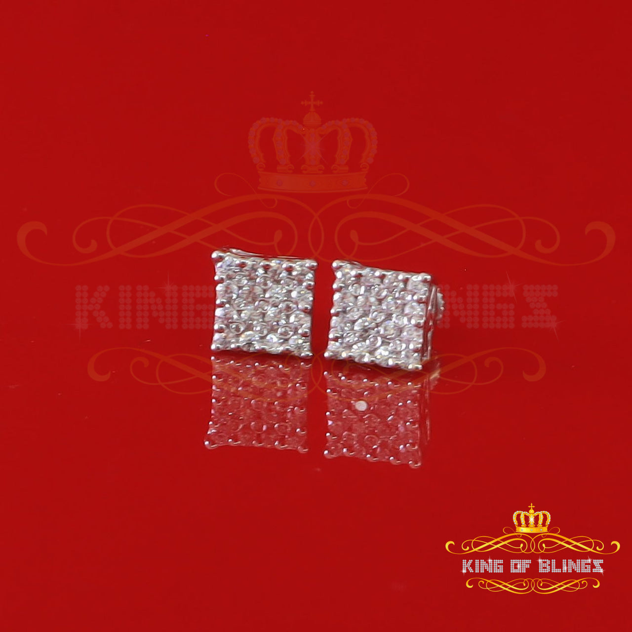 King of Bling's 0.88ct Cubic Zirconia 925 White Sterling Silver Women's Hip Hop Square Earrings