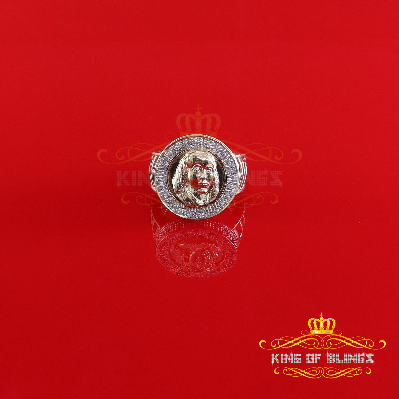 King Of Bling's Men's 0.40CT Silver Diamond Yellow Silver Round Adjustable Ring From SZ 10 to 12